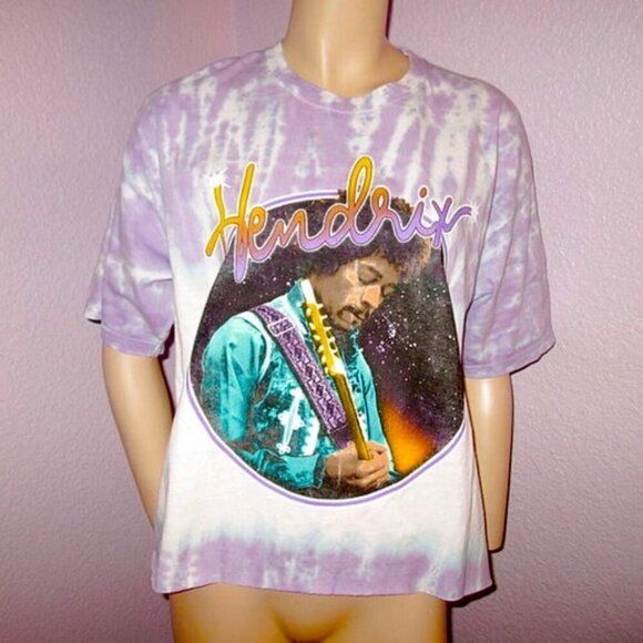 Jimi Hendrix Experience Tour T-Shirt Size L Black Light 2 Sided Crop Psychedelic - Picture 1 of 9